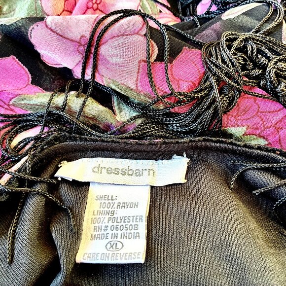 Dress Barn Vtg 90s Floral Lined Skirt with Fringe and Sequins and Beads - Picture 11 of 13